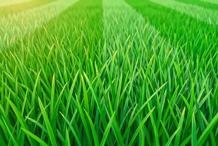 Close-up of mown turf grass showing mower-stripe banding